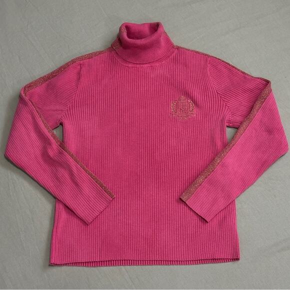 Ralph Lauren Sweaters - Ralph Lauren Sport Pink Gold Logo Emblem Crest Sporty Preppy Turtleneck Sweater